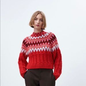 NWOT NEW ZARA CABLE KNIT FAIR ISLE WOOL SWEATER L